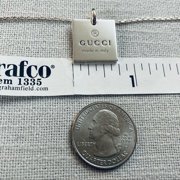 GUCCI Large Square Pendant Necklace Signature Trademark Logo Silver $450 New box - Picture 15 of 16